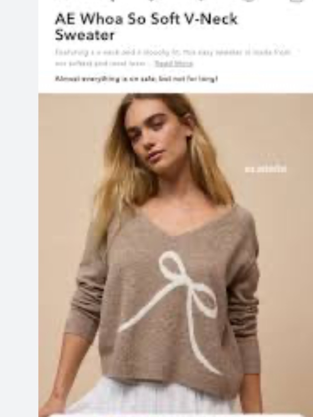 NWT AE Whoa So Soft Tan Sweater with White Bow - Picture 10 of 10